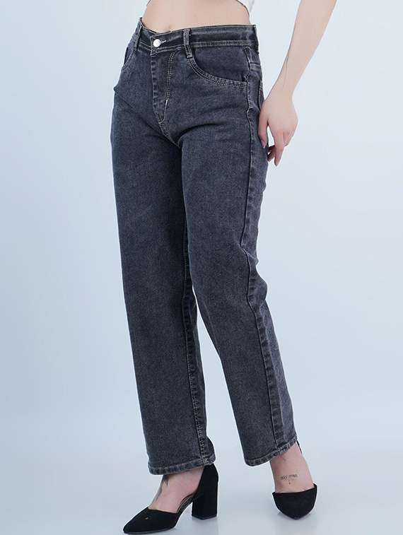 women solid mid rise straight jean
