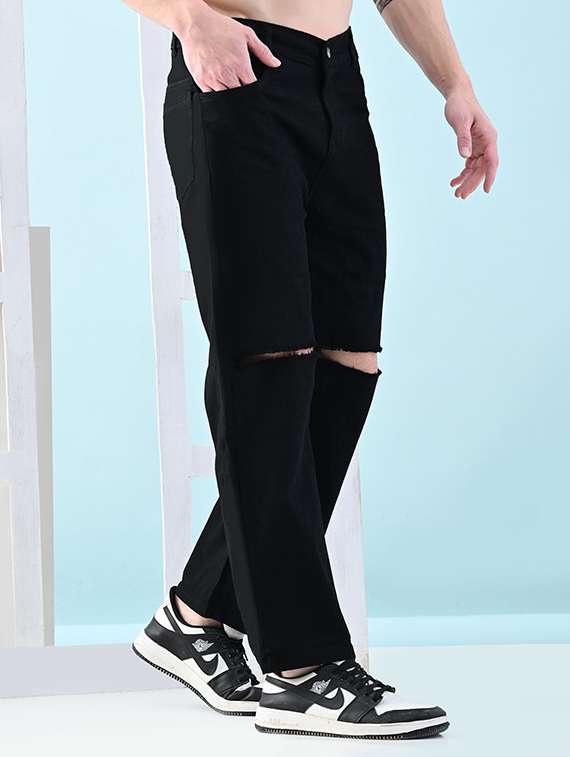 men slash knee mid rise straight fit jeans