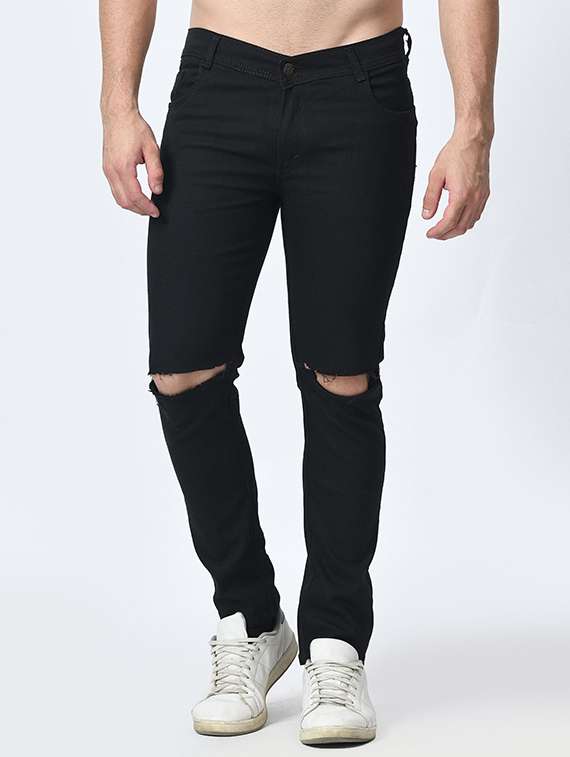 men slash knee mid rise slim fit jeans