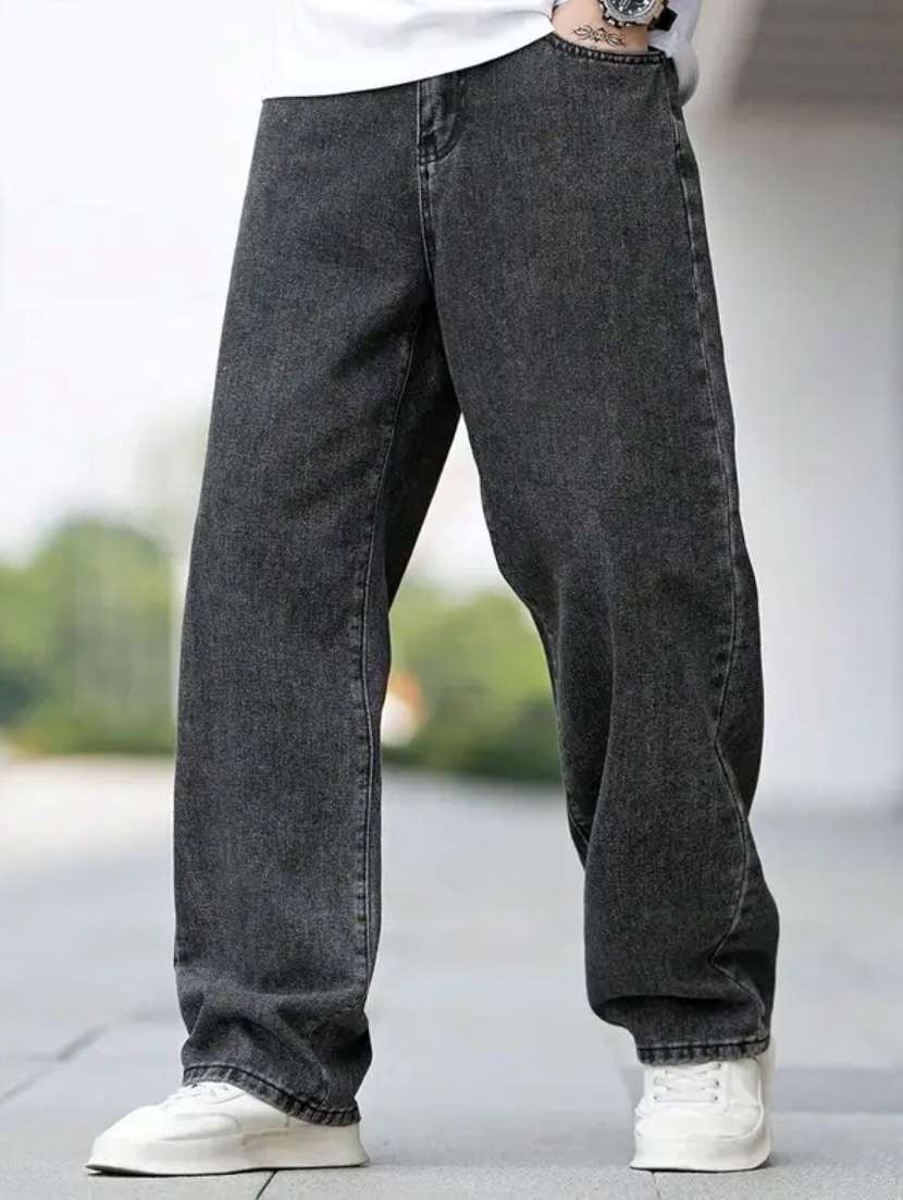 men solid mid rise baggy jeans 