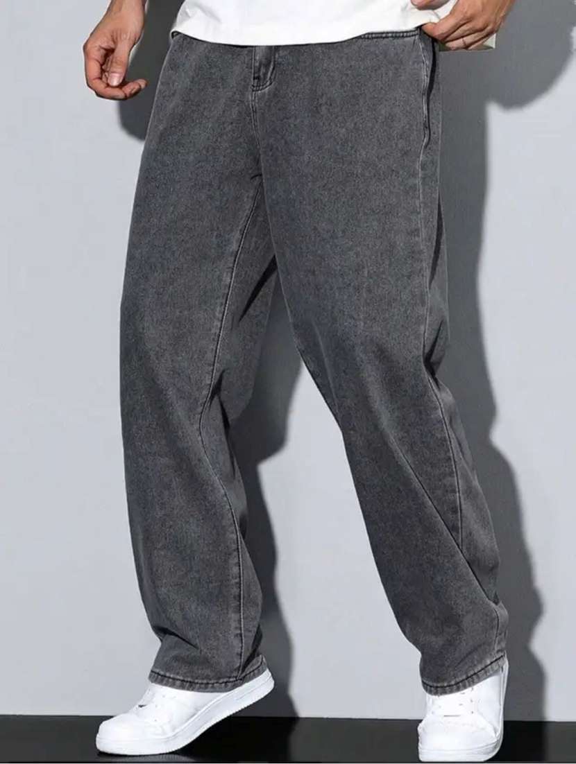 men solid mid rise baggy jeans 