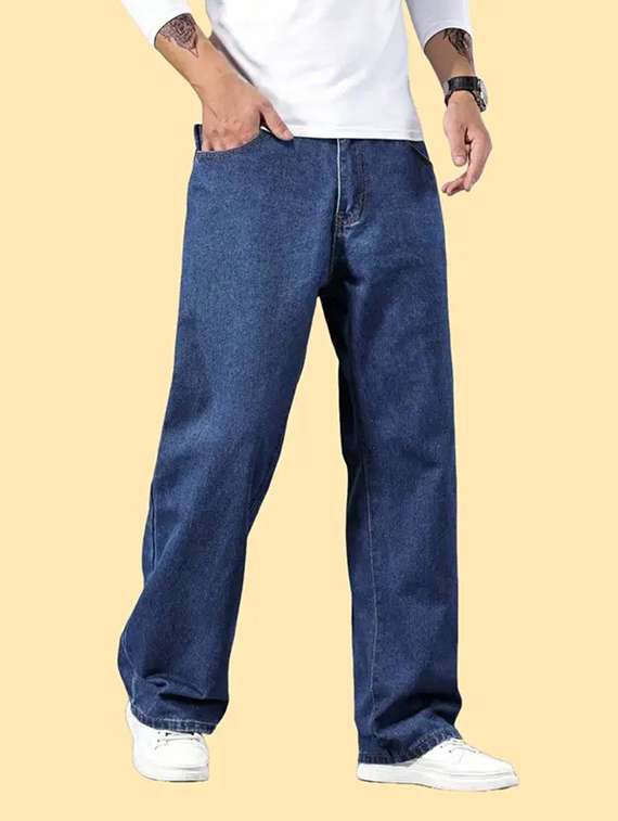 men solid mid rise relaxed fit jeans 