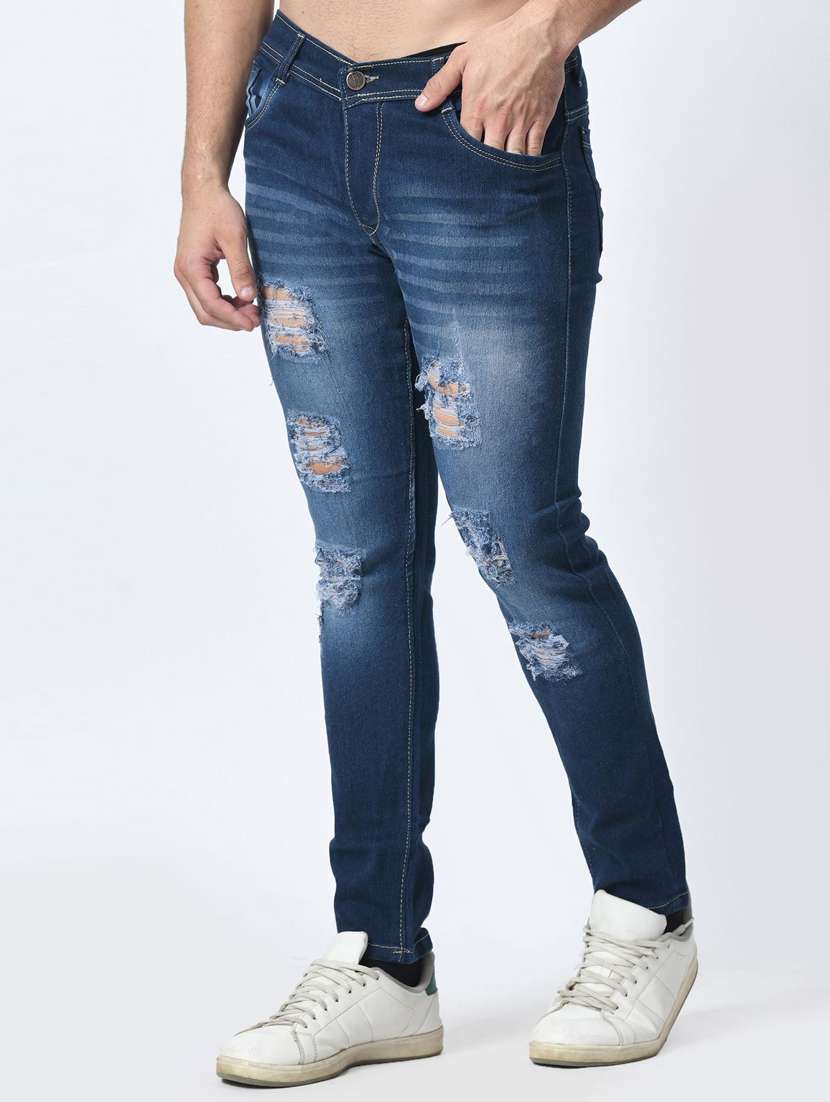 men distressed mid rise slim fit jean