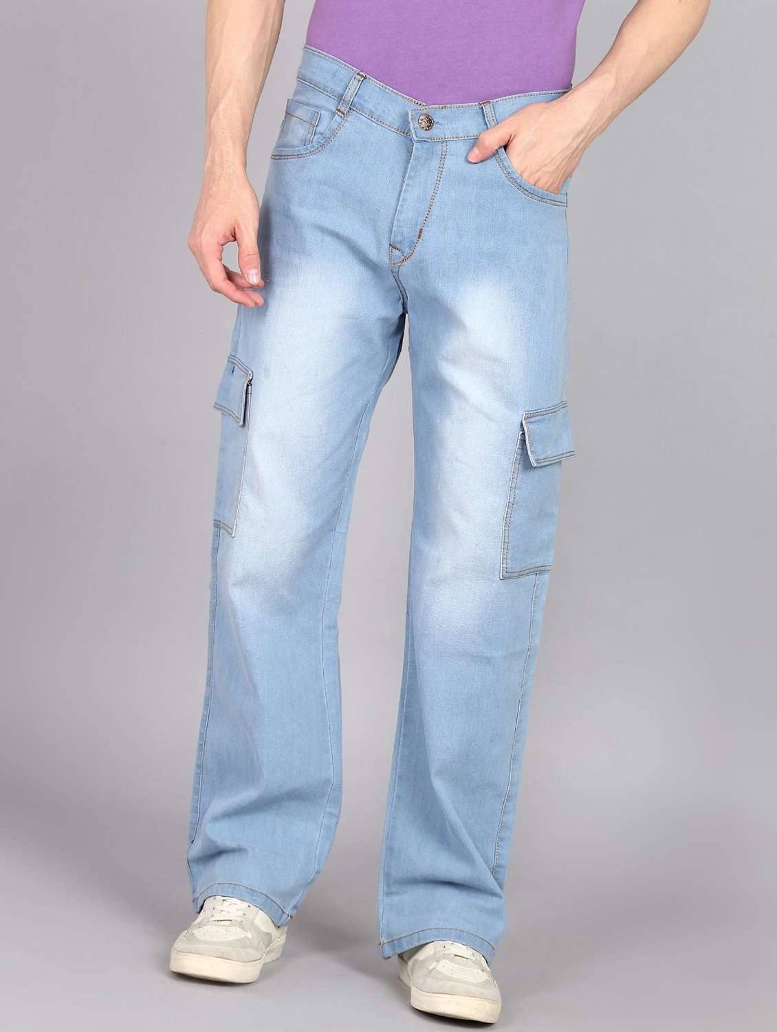 men washed mid rise cargo