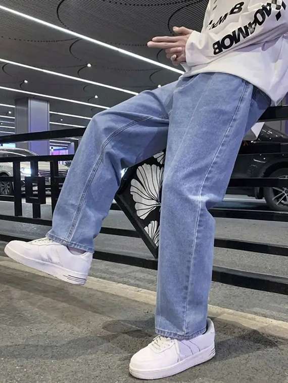 men solid mid rise baggy jeans 