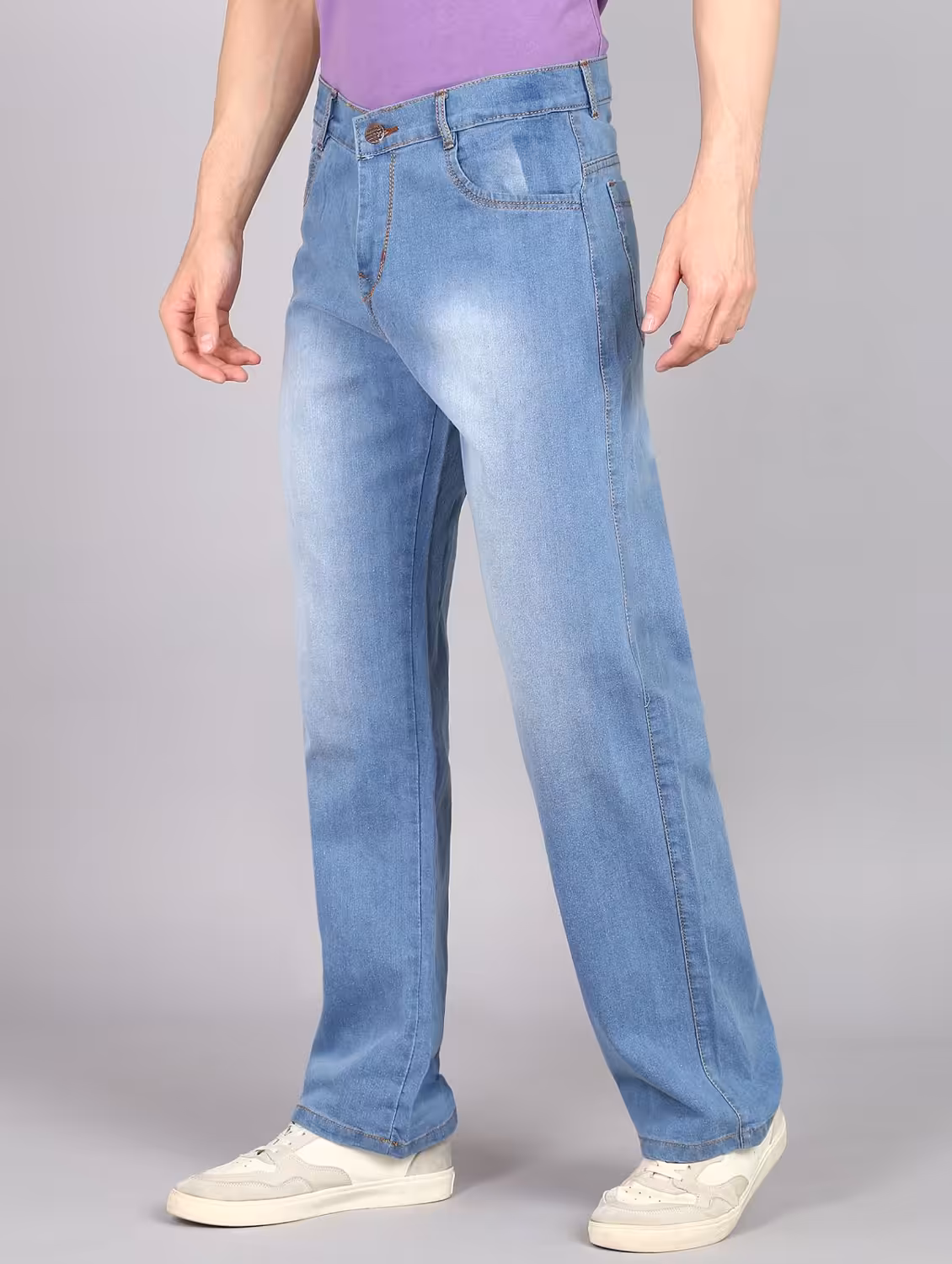 men washed mid rise straight fit jeans