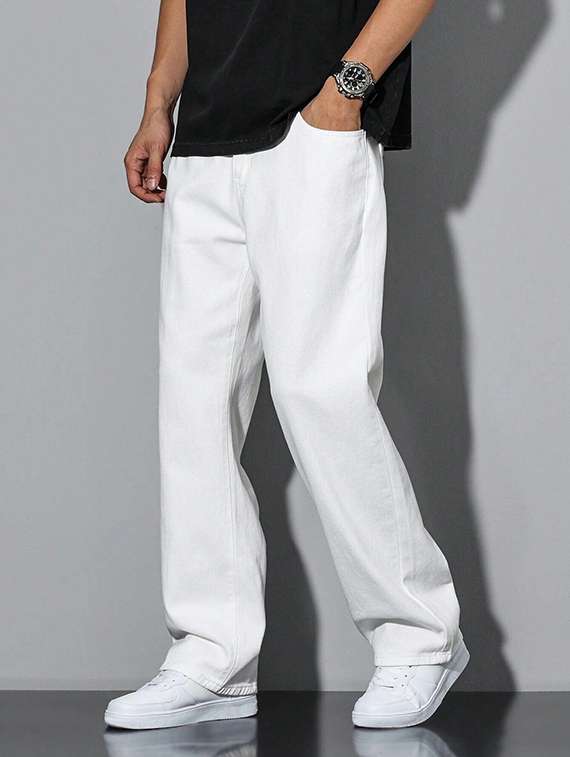 men solid mid rise relaxed fit jeans 