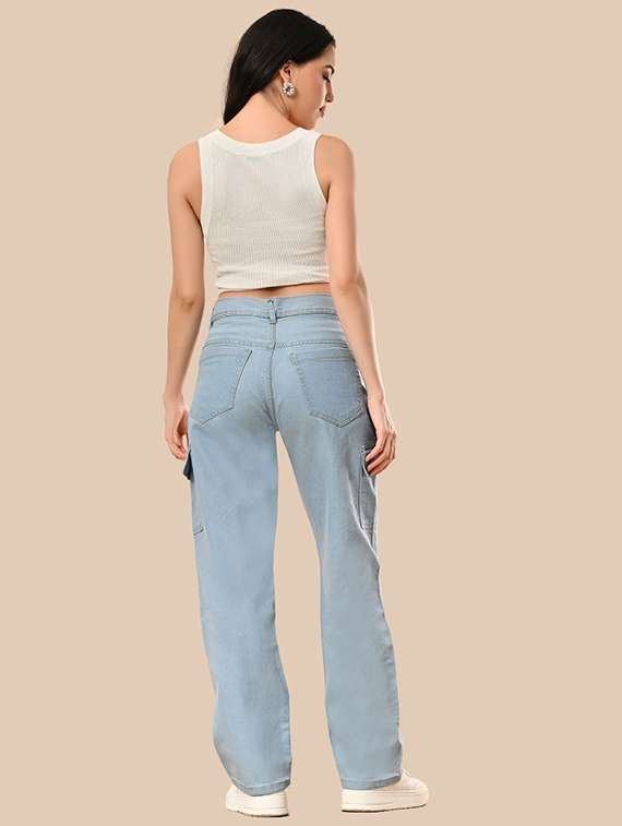 women solid high rise denim cargo - 22350261 -  Standard Image - 2