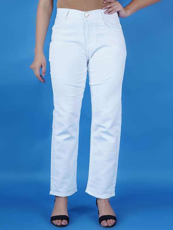 women solid mid rise straight jean