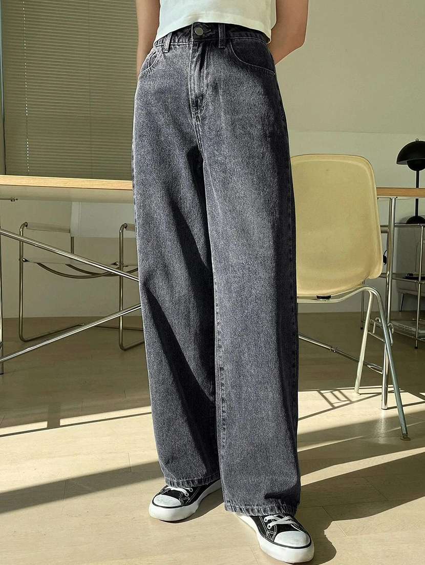 women solid high rise baggy jean - 22350625 -  Standard Image - 2