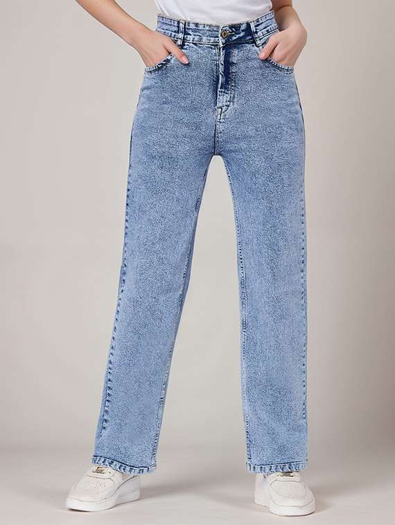 women solid high rise straight jean