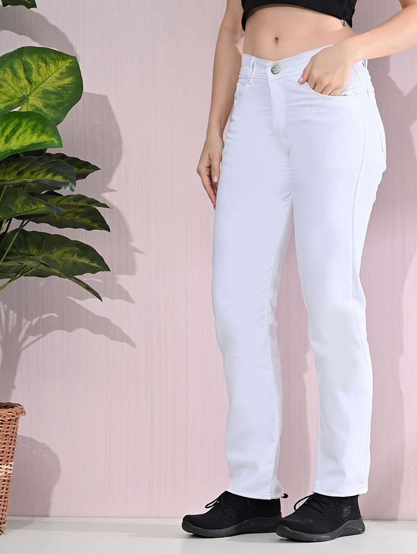 women solid mid rise bootcut jean