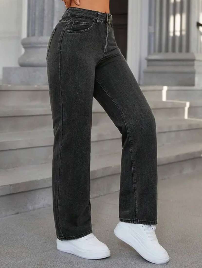 women solid high rise straight jeans - 22351239 -  Standard Image - 2