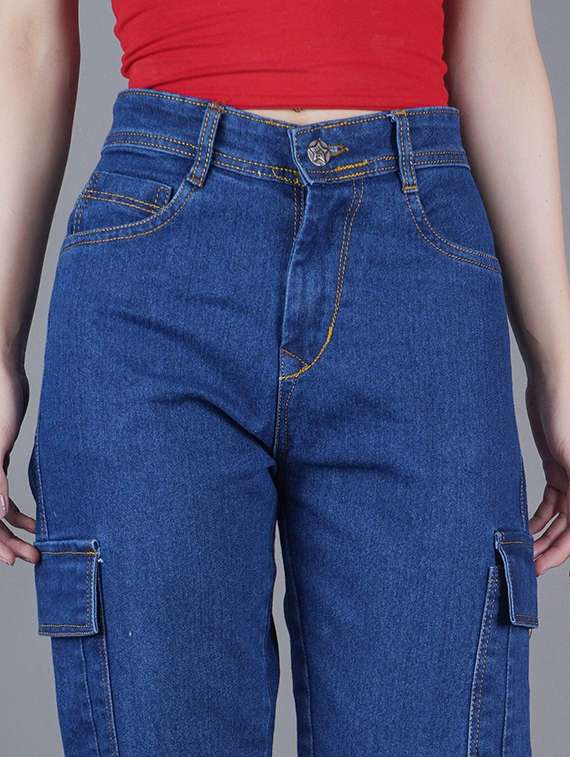 women solid high rise denim cargo - 22351398 -  Standard Image - 2