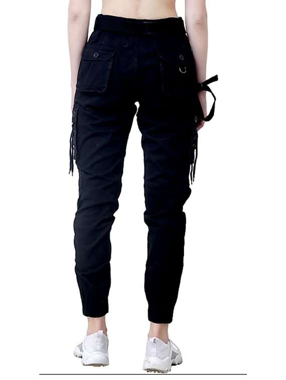 women solid high rise denim cargo - 22351513 -  Standard Image - 2