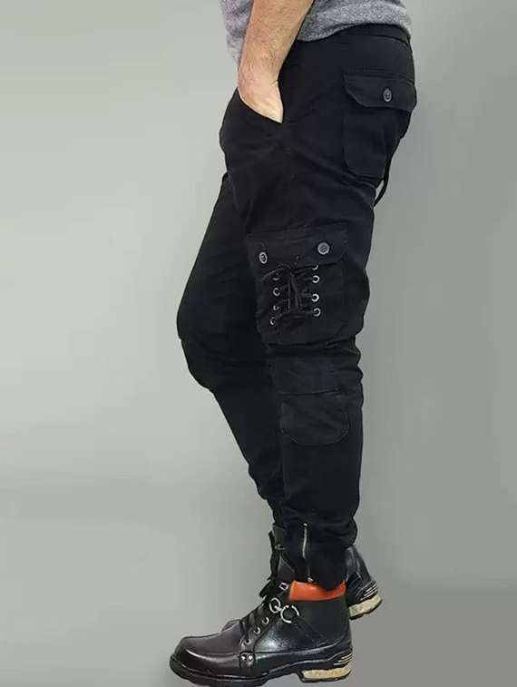 men solid mid rise denim cargo - 22351658 -  Standard Image - 2