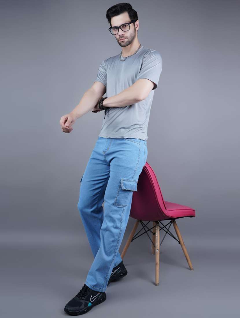 men solid mid rise denim cargo - 22352595 -  Standard Image - 2