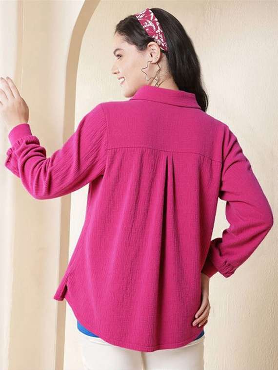 women solid collared long sleeve oversized shirt - 22353082 -  Standard Image - 2