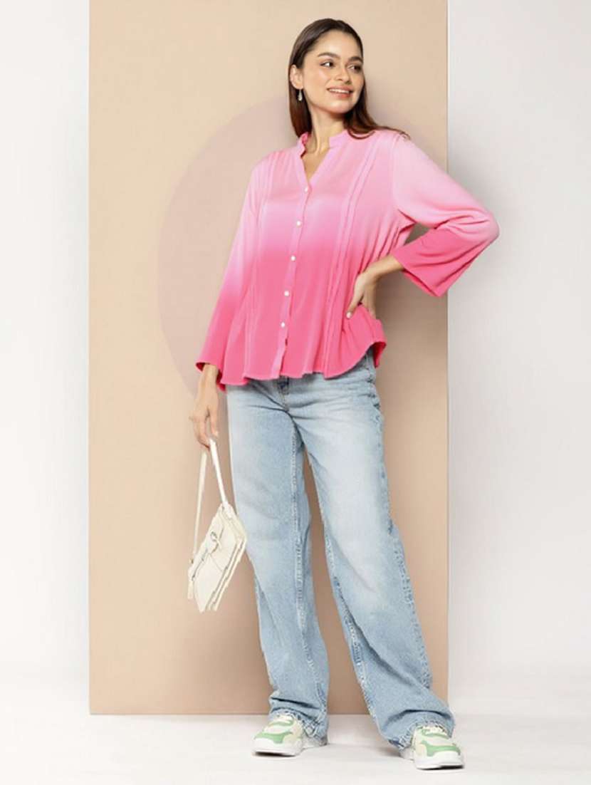 women ombre print mandarin collar long sleeve shirt - 22353093 -  Standard Image - 2