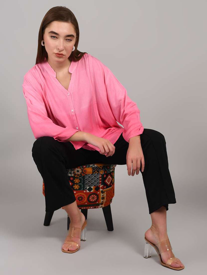 women ombre print mandarin collar long sleeve shirt - 22353099 -  Standard Image - 2