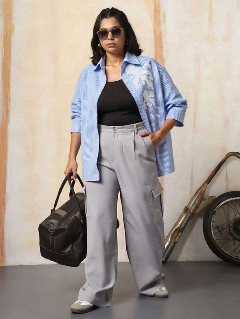 women plus size striped collared long sleeve shirt - 22353112 -  Standard Image - 2