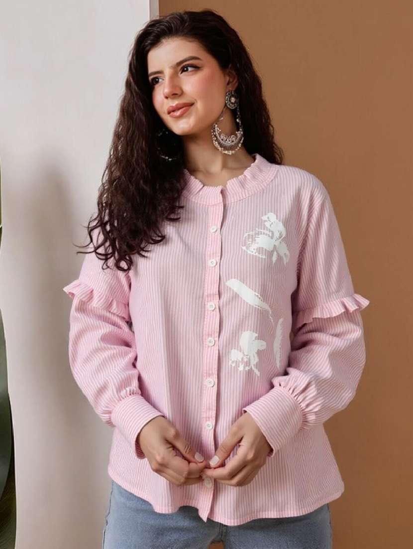 women striped collared long sleeve shirt - 22353117 -  Standard Image - 2