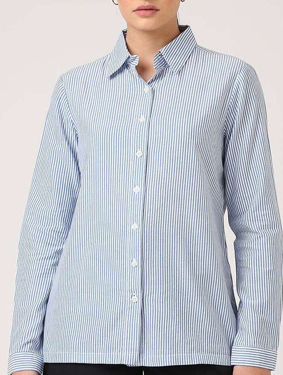 women striped collared short sleeve shirt - 22353160 -  Standard Image - 2