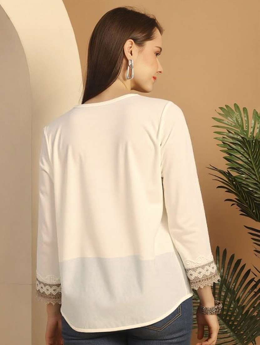 women solid with work three quarter sleeve ethnic top - 22353282 -  Standard Image - 2