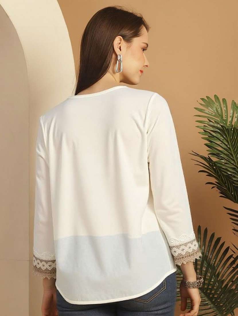 women solid with work three quarter sleeve ethnic top - 22353285 -  Standard Image - 2