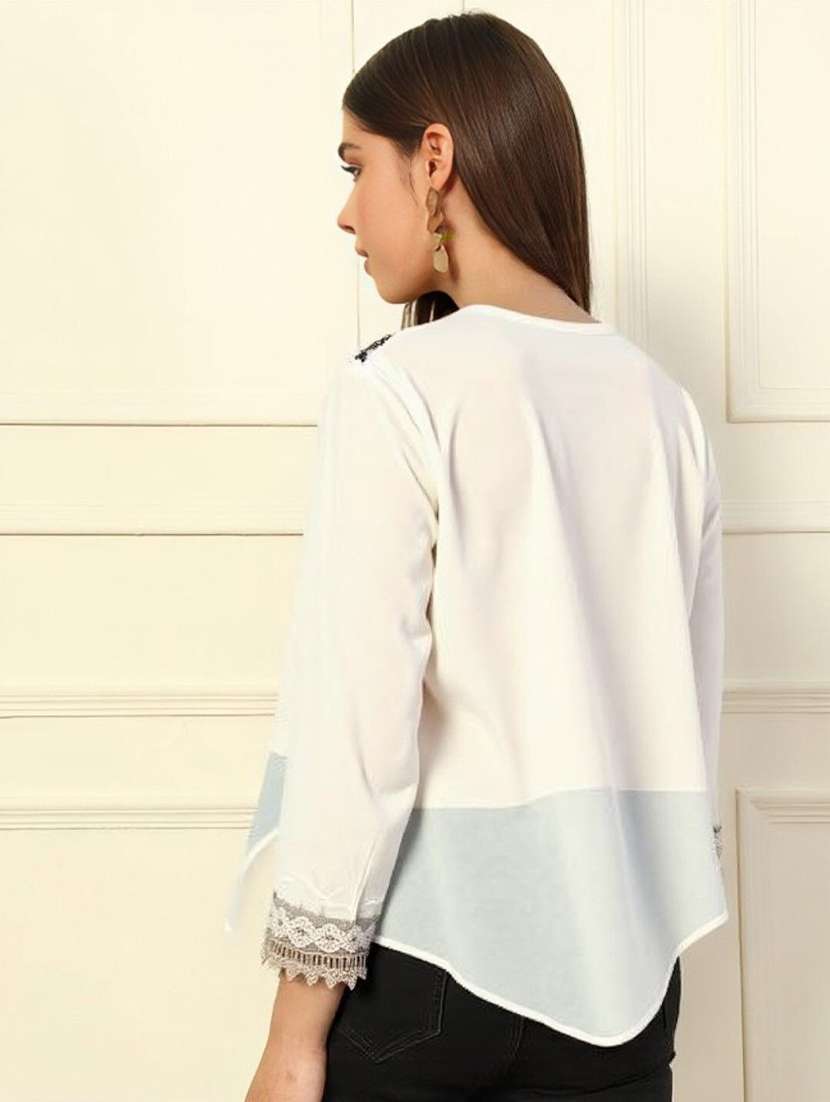 women solid with work three quarter sleeve ethnic top - 22353286 -  Standard Image - 2