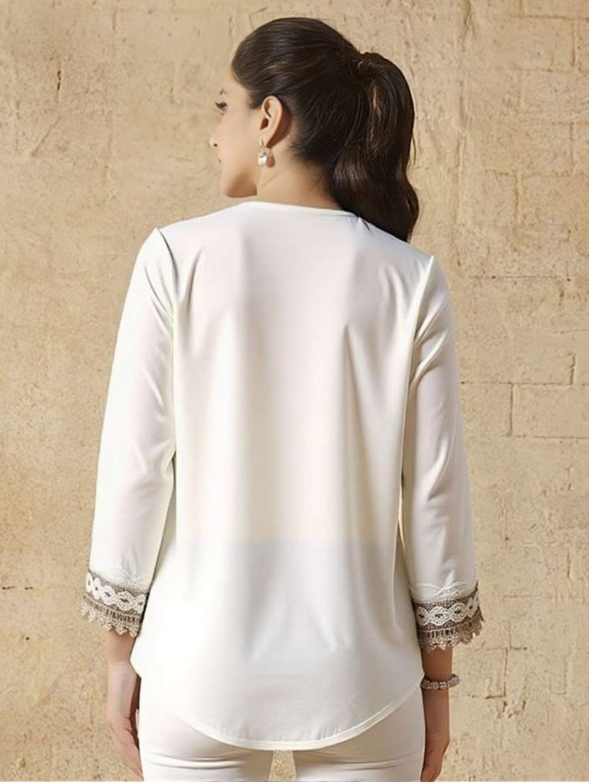 women solid with work three quarter sleeve ethnic top - 22353288 -  Standard Image - 2