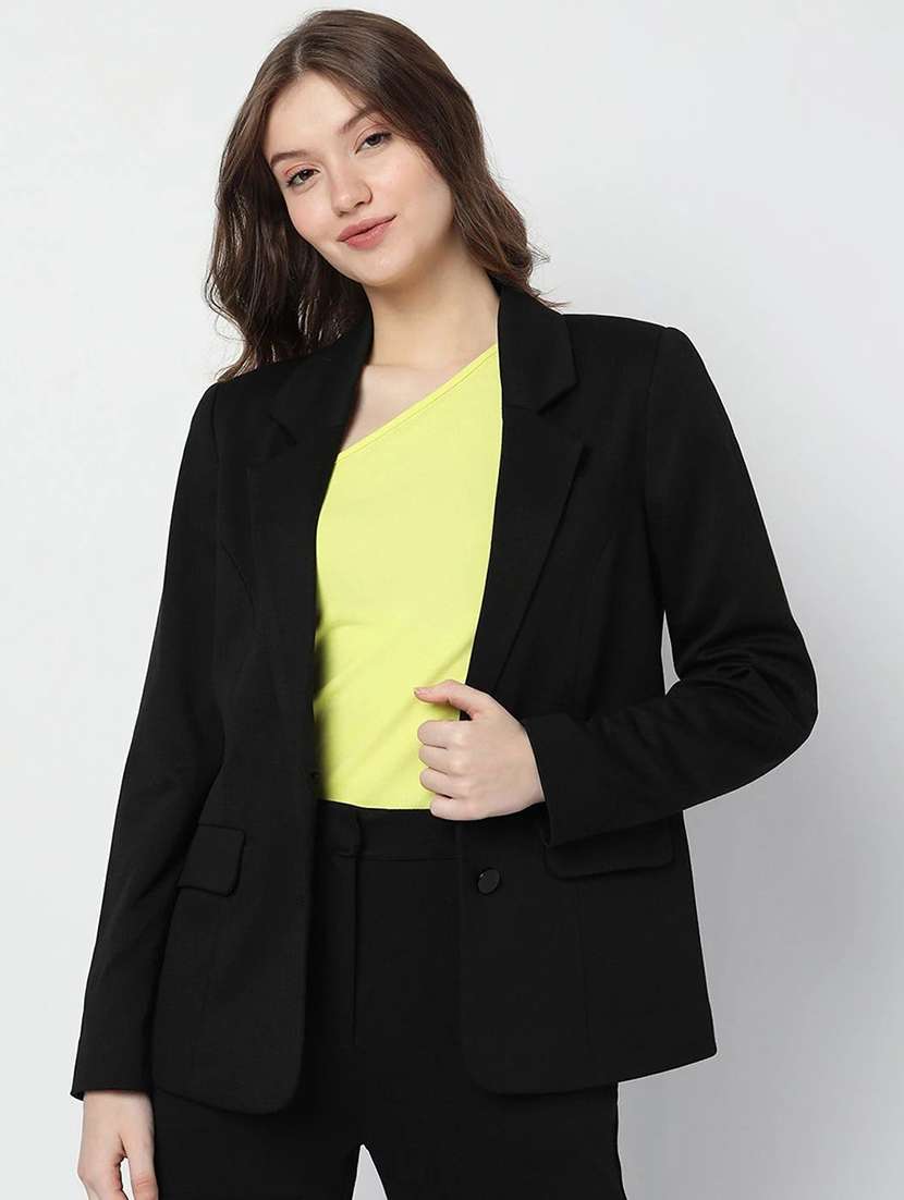 women solid long sleeve single breasted blazer