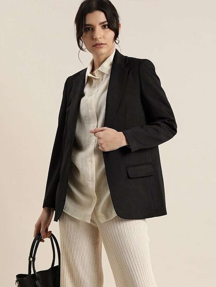 women solid long sleeve single breasted blazer