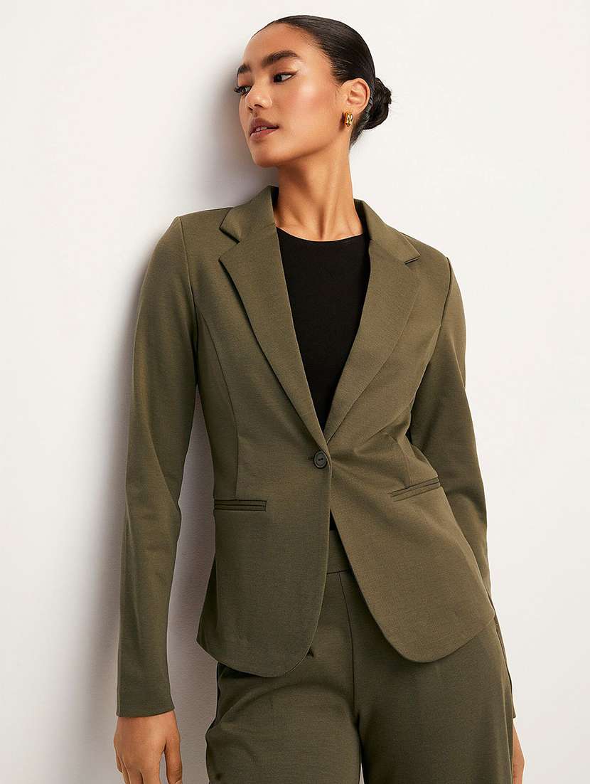 women solid long sleeve single breasted blazer
