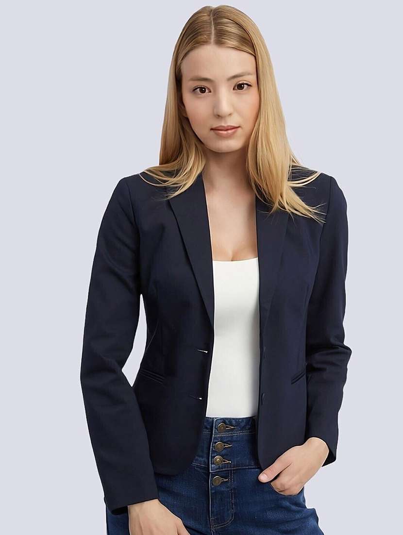 women solid long sleeve single breasted blazer