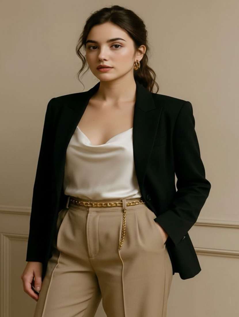 women solid long sleeve single breasted blazer