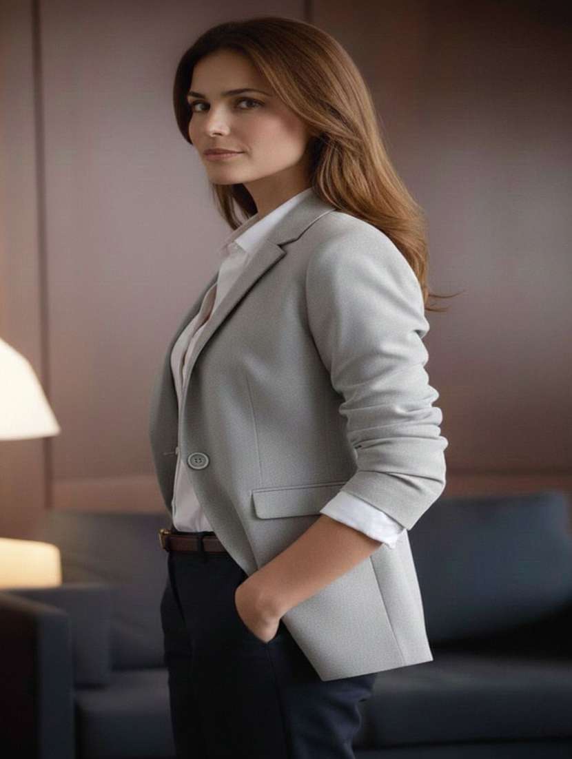 women solid long sleeve single breasted blazer - 22353360 -  Standard Image - 2