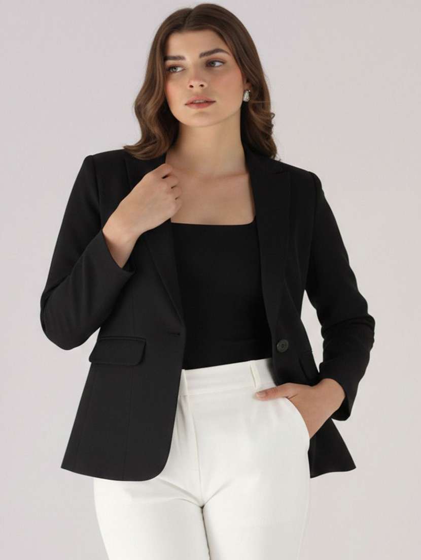 women solid long sleeve single breasted blazer
