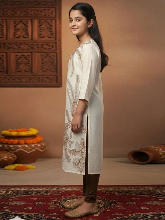 women printed three quarter sleeve straight kurta - 22353377 -  Standard Image - 2