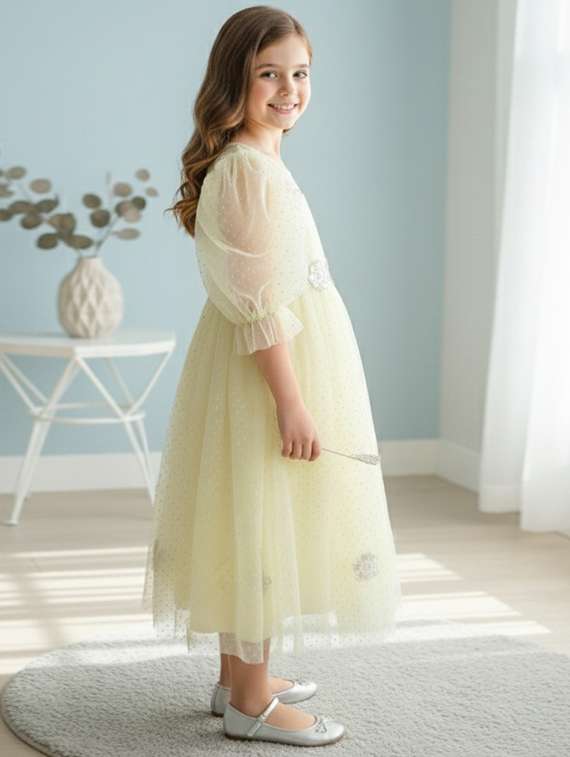 girls self designed puff sleeve fit & flare dress - 22353411 -  Standard Image - 2