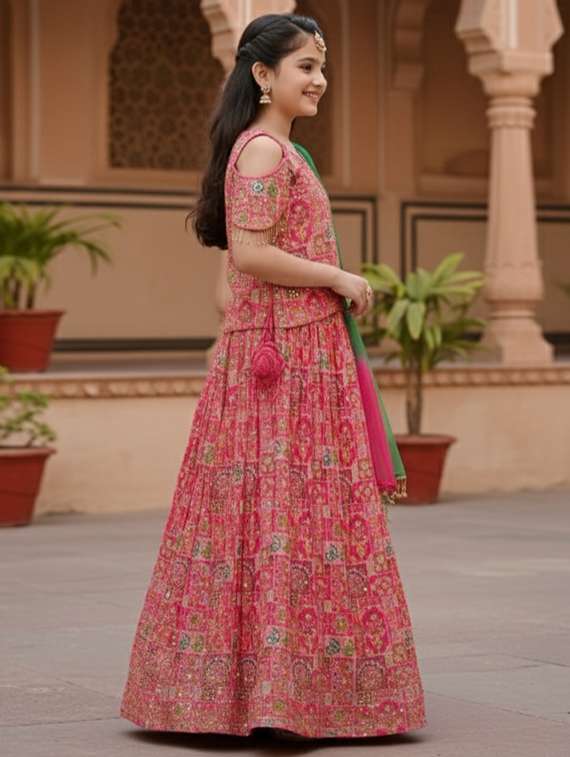 girls printed lehenga and choli set with dupatta - 22353428 -  Standard Image - 2