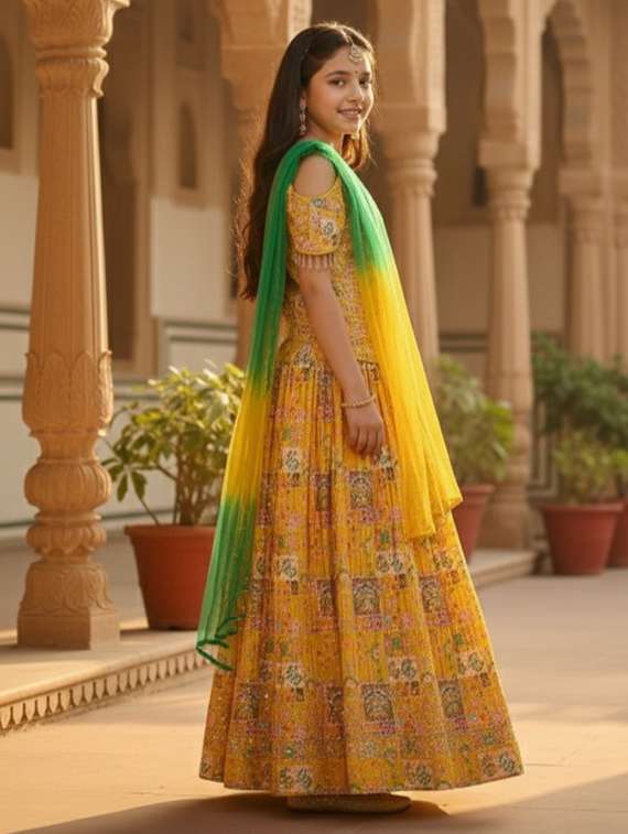 girls printed lehenga and choli set with dupatta - 22353429 -  Standard Image - 2