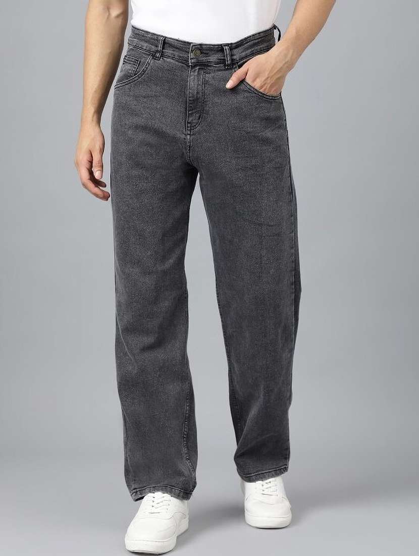 men plain mid rise full length jeans