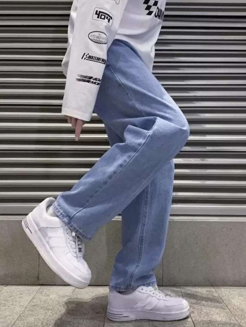 men plain mid rise full length jeans