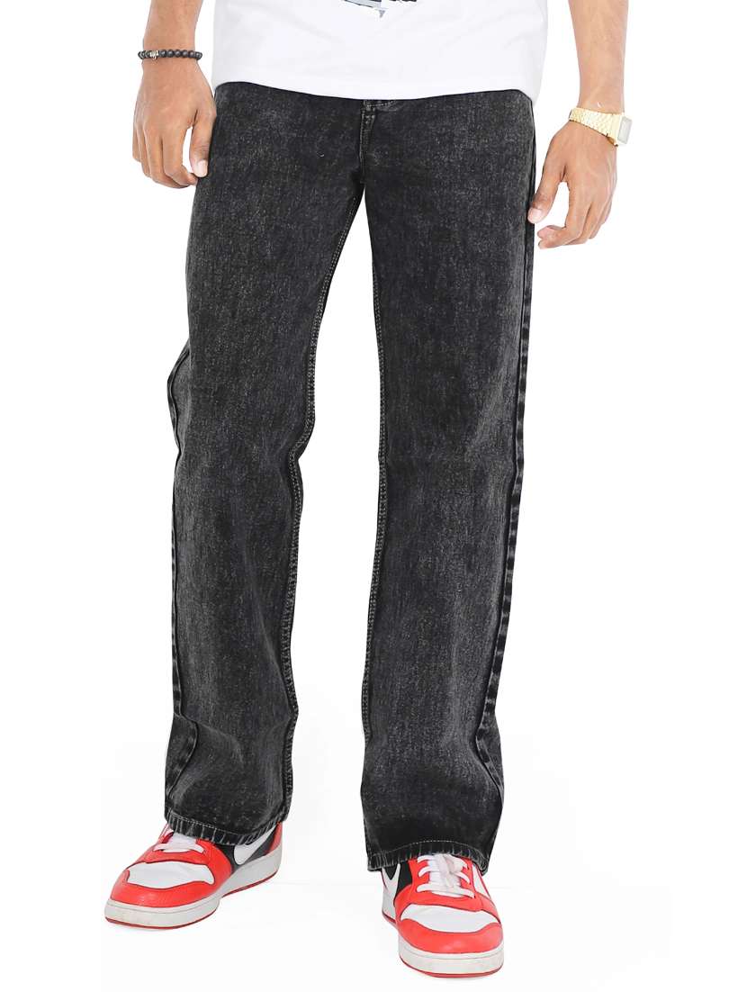 men plain mid rise full length jeans