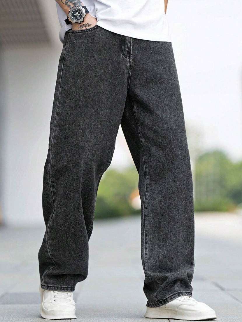 men plain mid rise full length jeans