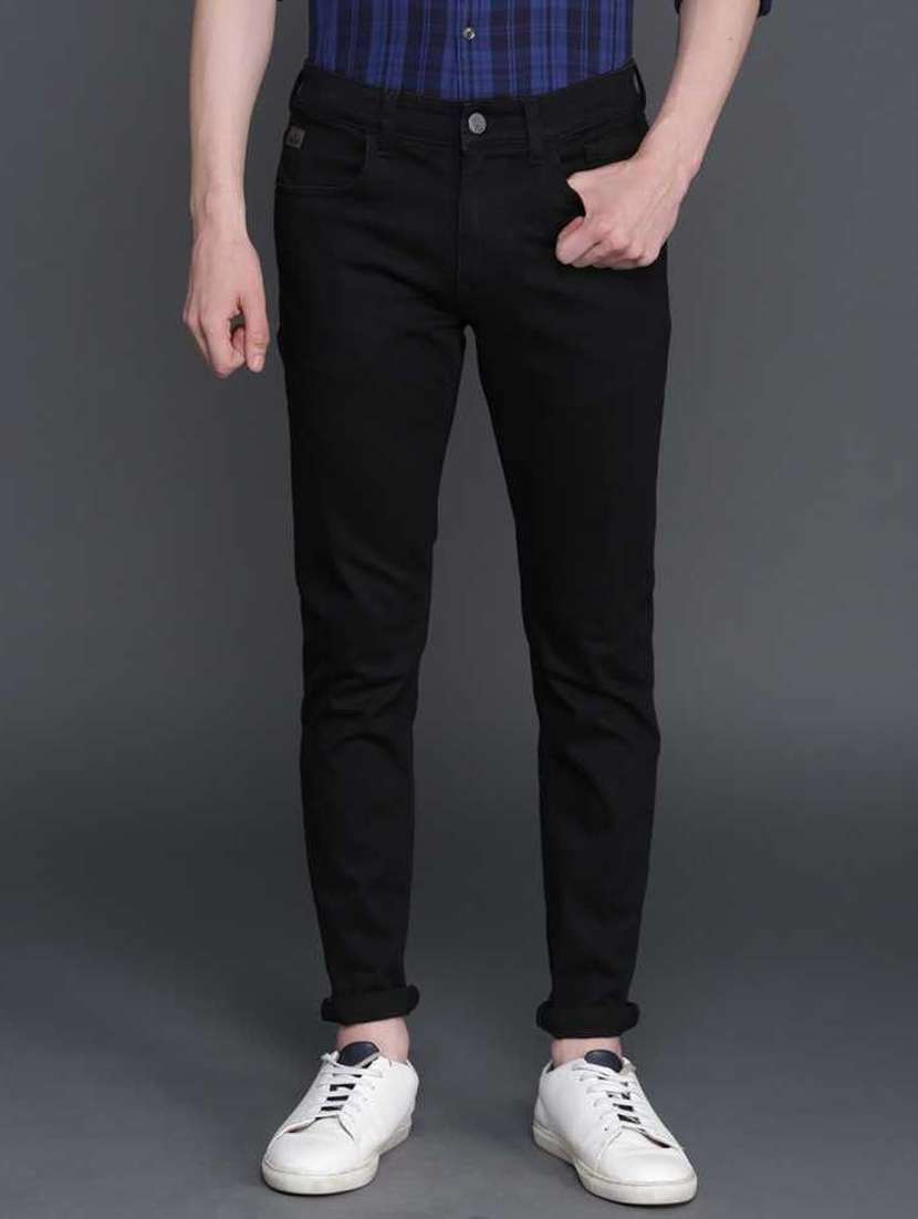 men plain mid rise full length jeans