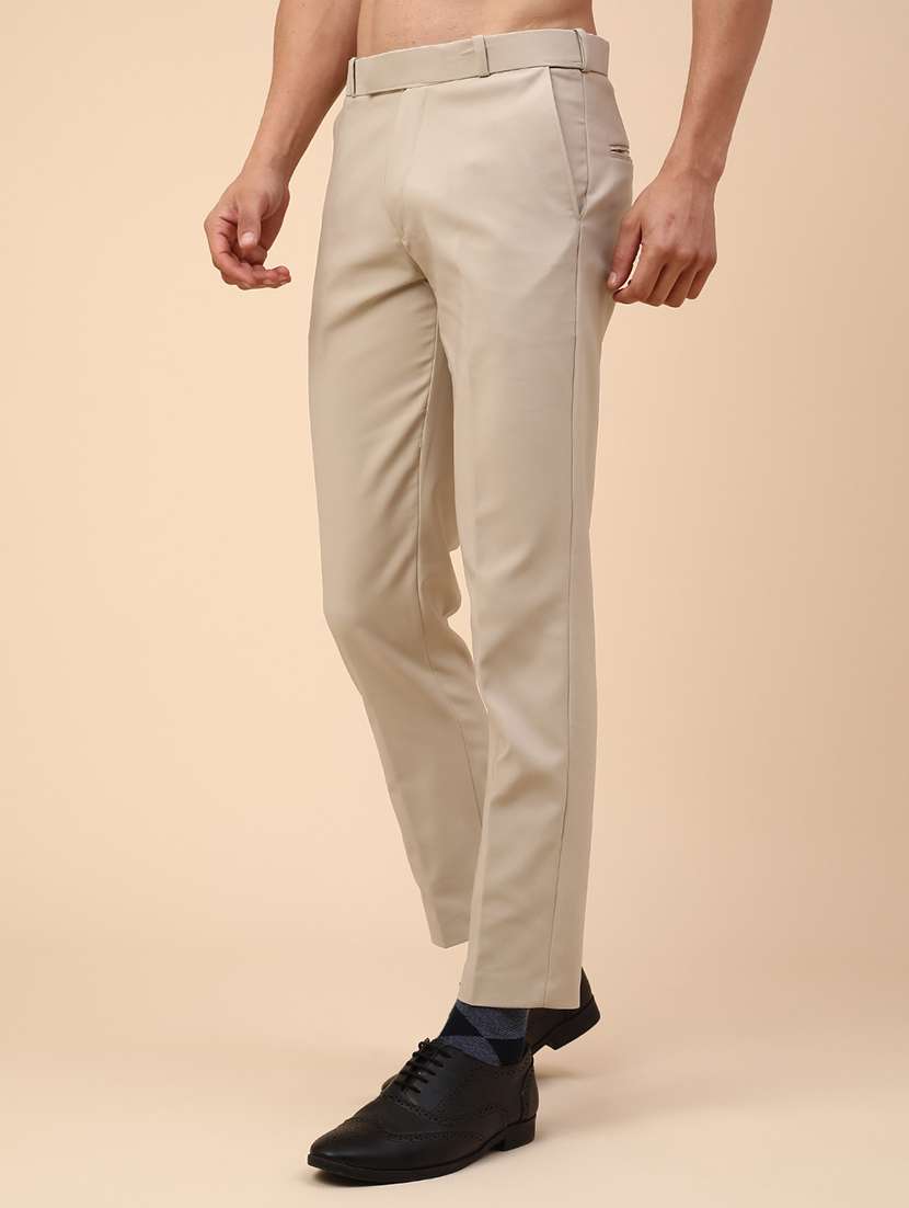 men beige cotton flat front trousers formal trouser - 22353875 -  Standard Image - 2