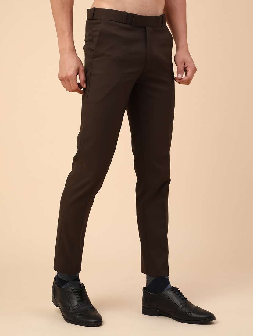 men brown cotton flat front trousers formal trouser - 22353876 -  Standard Image - 2
