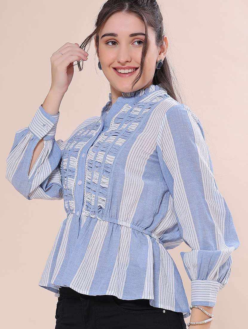 Women Printed Bishop Sleeves Peplum Top - 22353880 -  Standard Image - 2